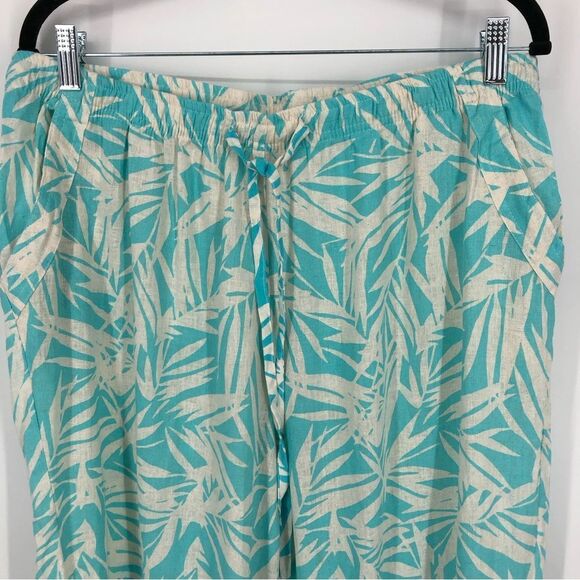 Vtg Cathy Daniels 100% Linen Pants Womens XL Cropped Pull On Leaf Print Pockets - Picture 2 of 13